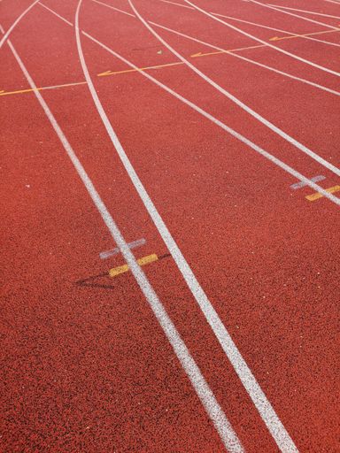 A vertical shot of a running track