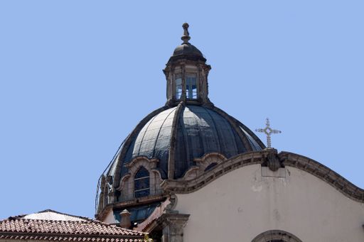 Close-up of ornate building with cross, Merida Cathedral, Venezuela