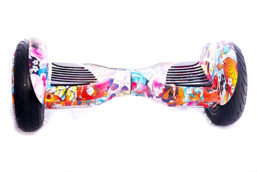 A closeup of a colorful hoverboard isolated on a white background