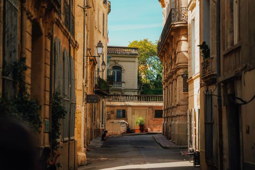 A traditionnal street of Montpellier, between light and shadow