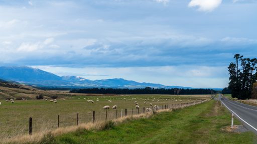 A scenic view of farmland filled with pasture seen from the road in the countryside