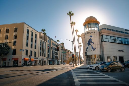 The buildings in Beverly Hills with a blue sky in the background, Los Angeles, the United States