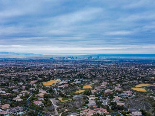 The aerial view of Las Vegas on a cloudy day. Nevada, USA.