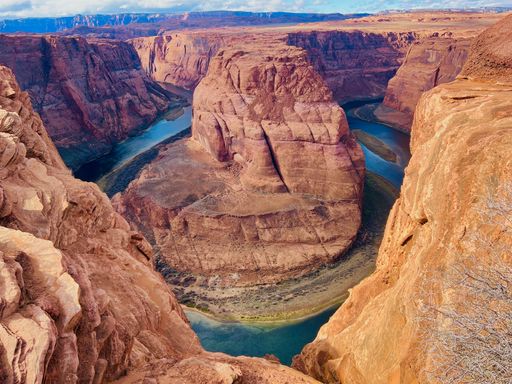 An aerial shot of the Grand Canyon and a river, Arizona, USA