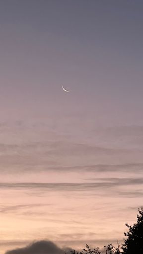 A vertical shot of the waning crescent phase of the moon shining in the pink sunset sky for wallpapers