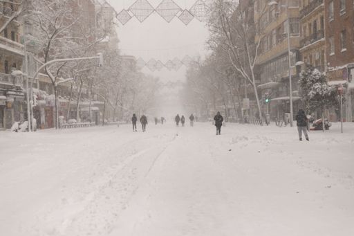 The snowy streets in Madrid, Spain in 2021