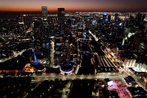 An aerial view of the Melbourne city at night