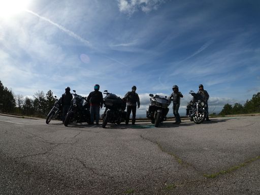 A group of motorcycle riders on the road in Talihina, Oklahoma, USA