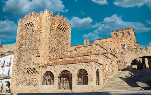 The fortified and crenelated tower of Bujaco of the twelfth century in the main square of Caceres