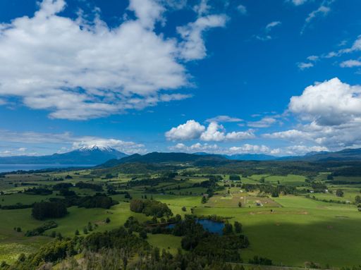 A drone shot of Puerto Varas city on the foot of the Calbuco volcano in Chile