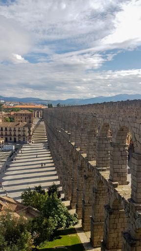 A vertical shot of Viaduct of Segovia, Spain