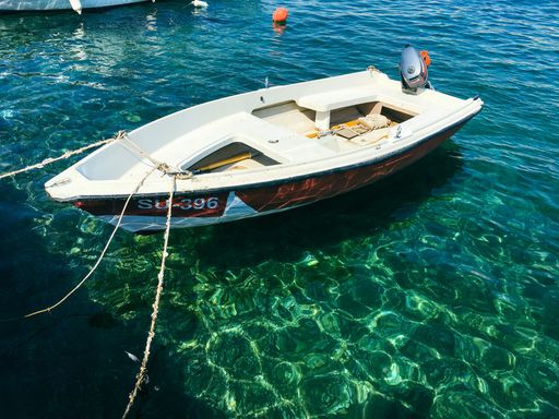 View over the ocean in Brac Croatia with people enjoying summer holidays on the water. High Quality Photo