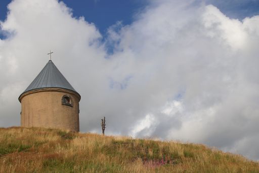Beautiful meadows in cloudy weather with solitary trees at Ore Mountains, Czech republic
