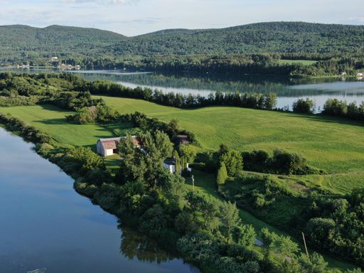 View of the peninsula at Hebertville and the Laurentian mountain in the Saguenay, Lac-St-Jean region