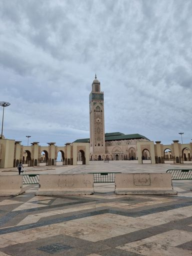 A vertical shot of the Hassan II Mosque in Casablanca, Morocco.