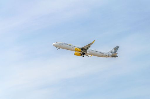 A Vueling Airbus A321 plane taking off from Barcelona airport