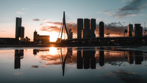 A beautiful shot of Rotterdam cityscape at scenic sunset