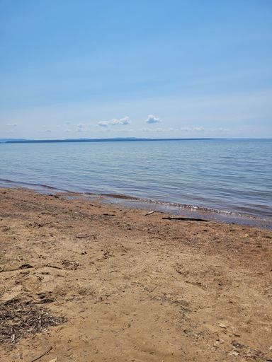 A vertical shot of the coast under the blue sky