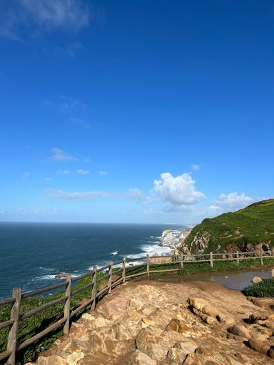 A vertical shot of the cliff near the Cabo da Roca Lighthouse on the coast of Portugal