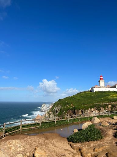 A vertical shot of the Cabo da Roca Lighthouse on the coastline of Portugal