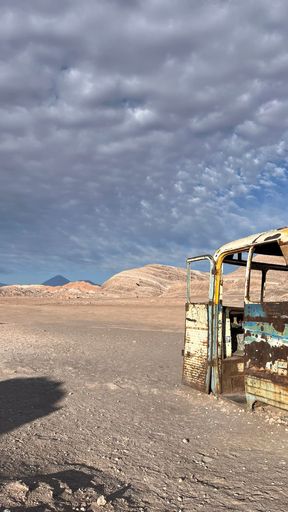 A view of the abandoned bus in Atacama desert