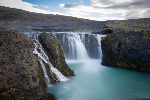 A scenic landscape of a deep Sigoldugljufur canyon, on the road heading to Icelandic Highlands