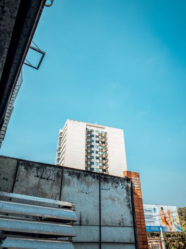 A vertical low angle shot of a typical building in Rio de Janeiro, Brazil