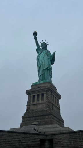 A low-angle shot of the statue of liberty against the sky background, New York City, USA