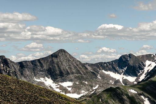 A wide angle shot of the Rocky Mountain National Park in the USA under a cloudy sky