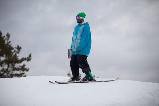 Snow Skiers at the Wisp Ski Resort in McHenry, Maryland Completing Skill Maneuvers during the Maryland Open Freestyle Ski Competition.