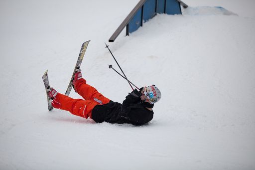 Snow Skiers at the Wisp Ski Resort in McHenry, Maryland Completing Skill Maneuvers during the Maryland Open Freestyle Ski Competition.
