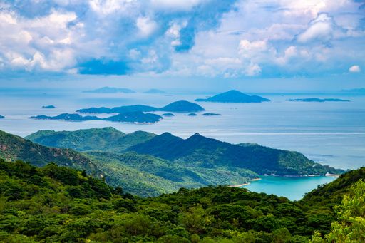 The South China Sea as seen from the green Lantau Island in Hong Kong