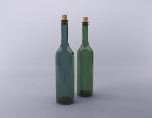 A 3d illustration of two empty glass bottles are positioned side by side