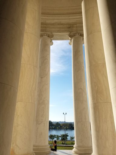 A beautiful view of columns on the Jefferson Memorial in Washington DC