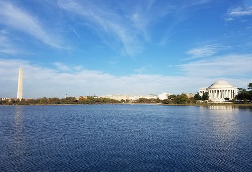 A Thomas Jefferson Memorial with Washington Monument in Washington DC, United States