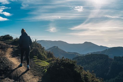 A fantastic shot of a female hiking up the hi