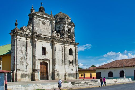 Leon, Nicaragua, September 2014: old and worn-out church facade in Leon, Nicaragua