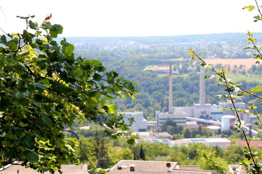 a beautiful view from a famous mountain called wartberg to pforzheim in the black forest, germany