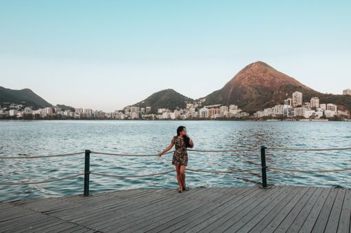 Female having fun during sunset in Lago Rodrigo de Freitas, Rio de Janeiro.