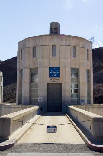 Hoover Dam is a concrete arch-gravity dam in the Black Canyon of the Colorado River, on the border between the U.S. states of Nevada and Arizona.