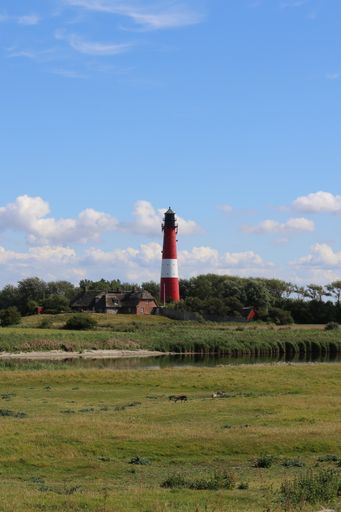 A vertical shot of a lighthouse in a valley in Pellworm