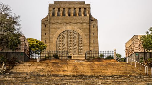 A wide angle shot of stairs leading to a building in South Africa