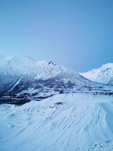 A vertical shot of blue polar night in the Arctic, Norway