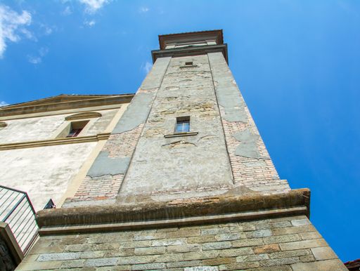 A low angle shot of San Simeone Church in Monterchi, Tuscany