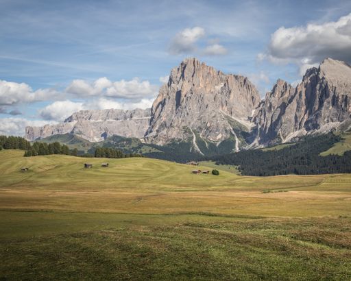 a beautiful landscape of the Plattkofel mountain in Compatsch Italy