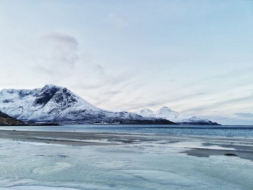 A beautiful shot of the snowy landscapes in Grotfjord, Kvaloya Island, Tromso, Norway