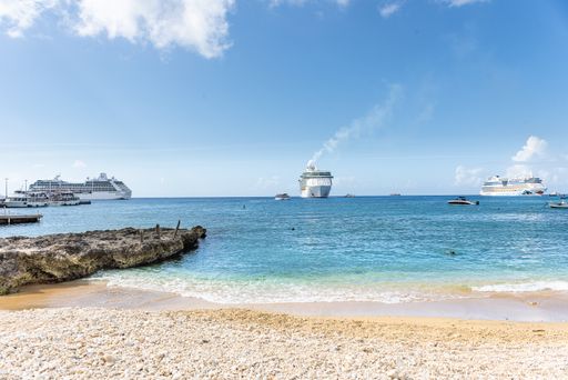 Cruise ships anchored off the coast of Grand Cayman