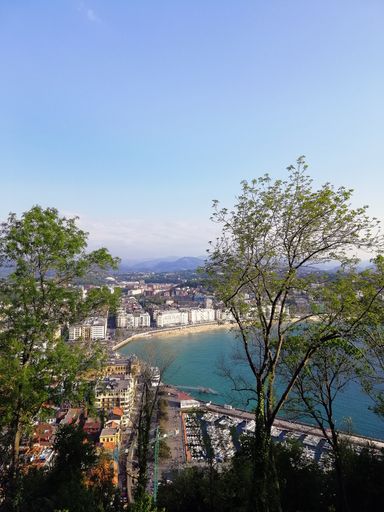 A vertical high angle shot of a mesmerizing beach scenery in San Sebastian, Spain