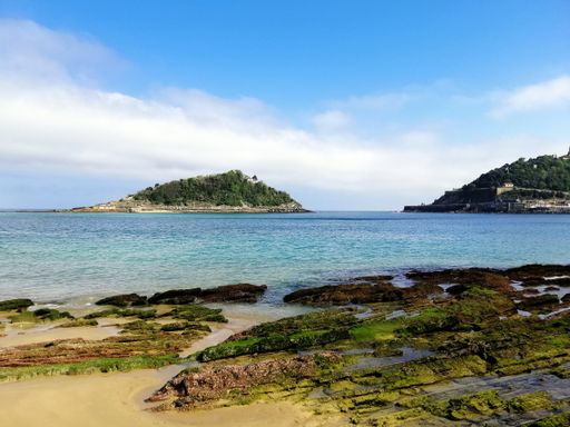 A mesmerizing high angle shot of a beach in San Sebastian, Spain