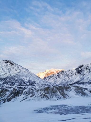 A vertical shot of the winter in the Arctic region, Kvaloya Island, Tromso, Norway